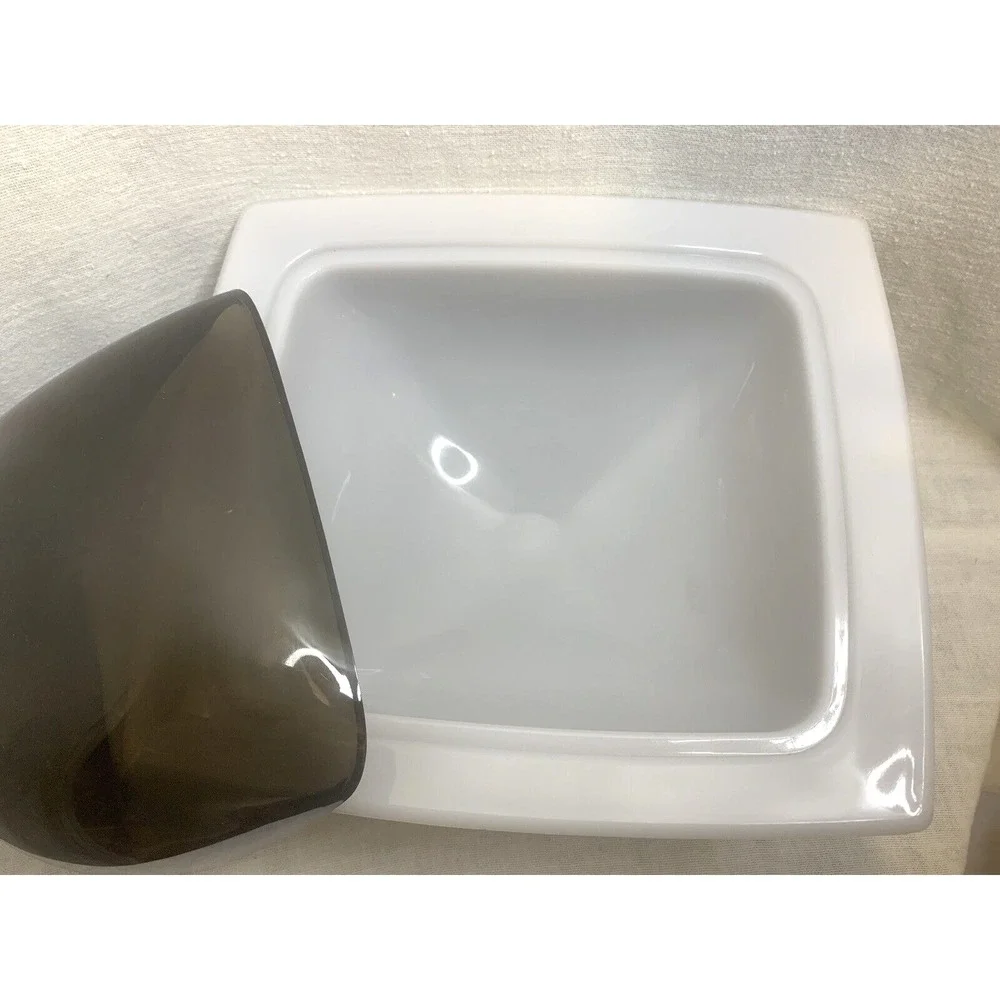 MCM Ice Bucket Lucite 3-Piece Eagle USA Clear & Smoke Vtg Cocktail Shrimp party